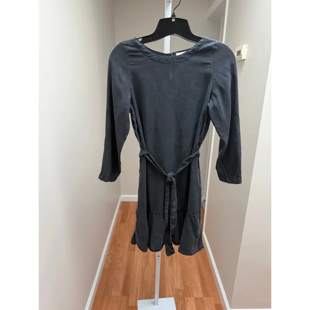 Bella Dahl Girls Tiered Dress Size 14 Gray Long Sleeve Tencel Flare Minimalist